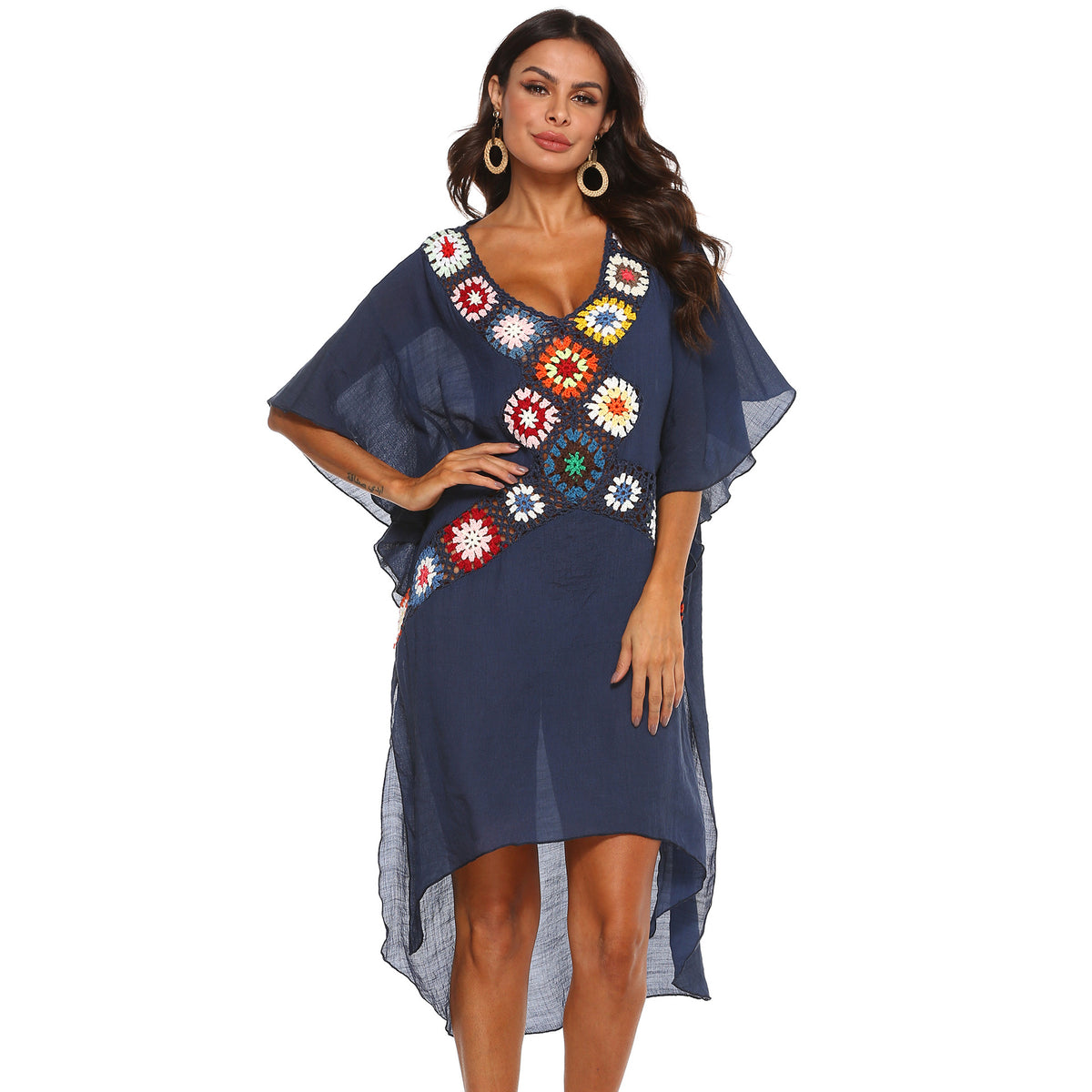Women's Sexy Deep V Crochet Beach Cover-Up Dress A191230