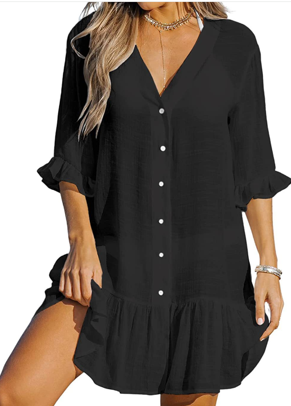 2023 Summer Women's V-Neck Ruffle Dress Cover-Up