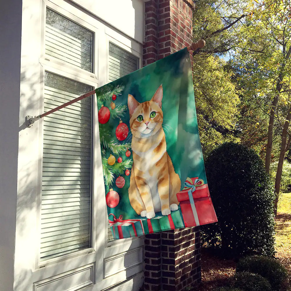 Malayan Cat By the Christmas Tree House Flag