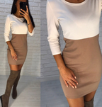 Color-Block Three-Color Midi Dress with Three-Quarter Sleeves