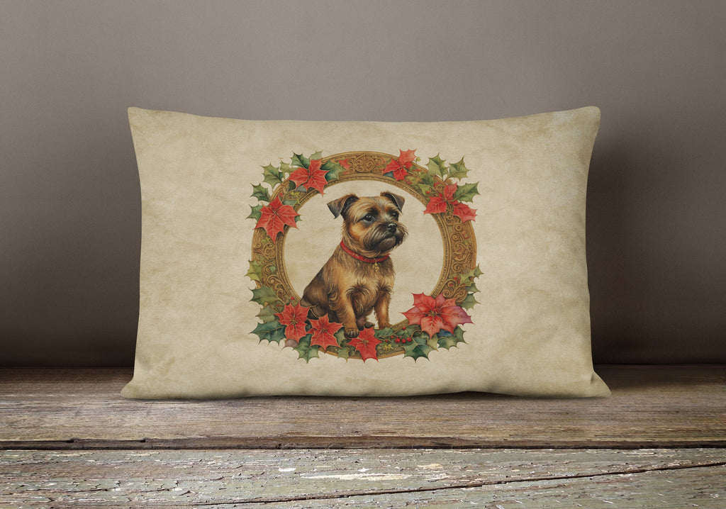 Border Terrier Christmas Flowers Throw Pillow