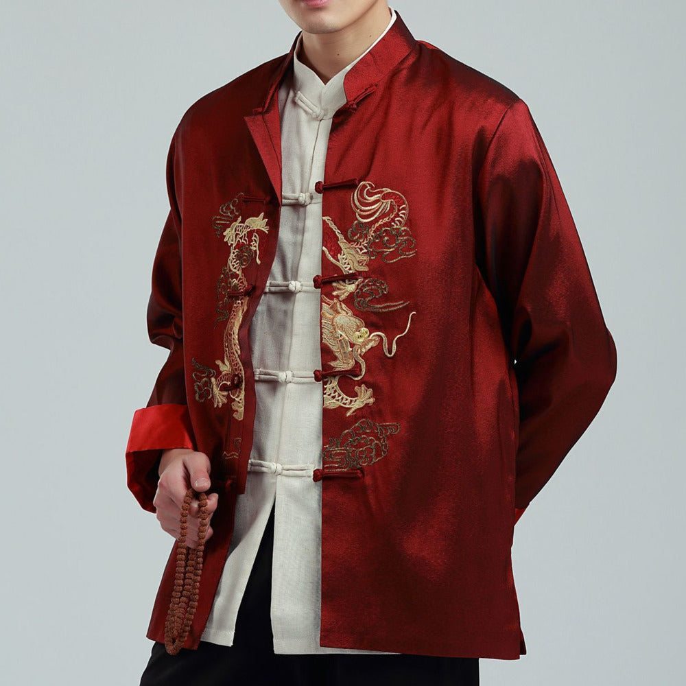 Men's Chinese Style Embroidered Dragon Jacket Tops