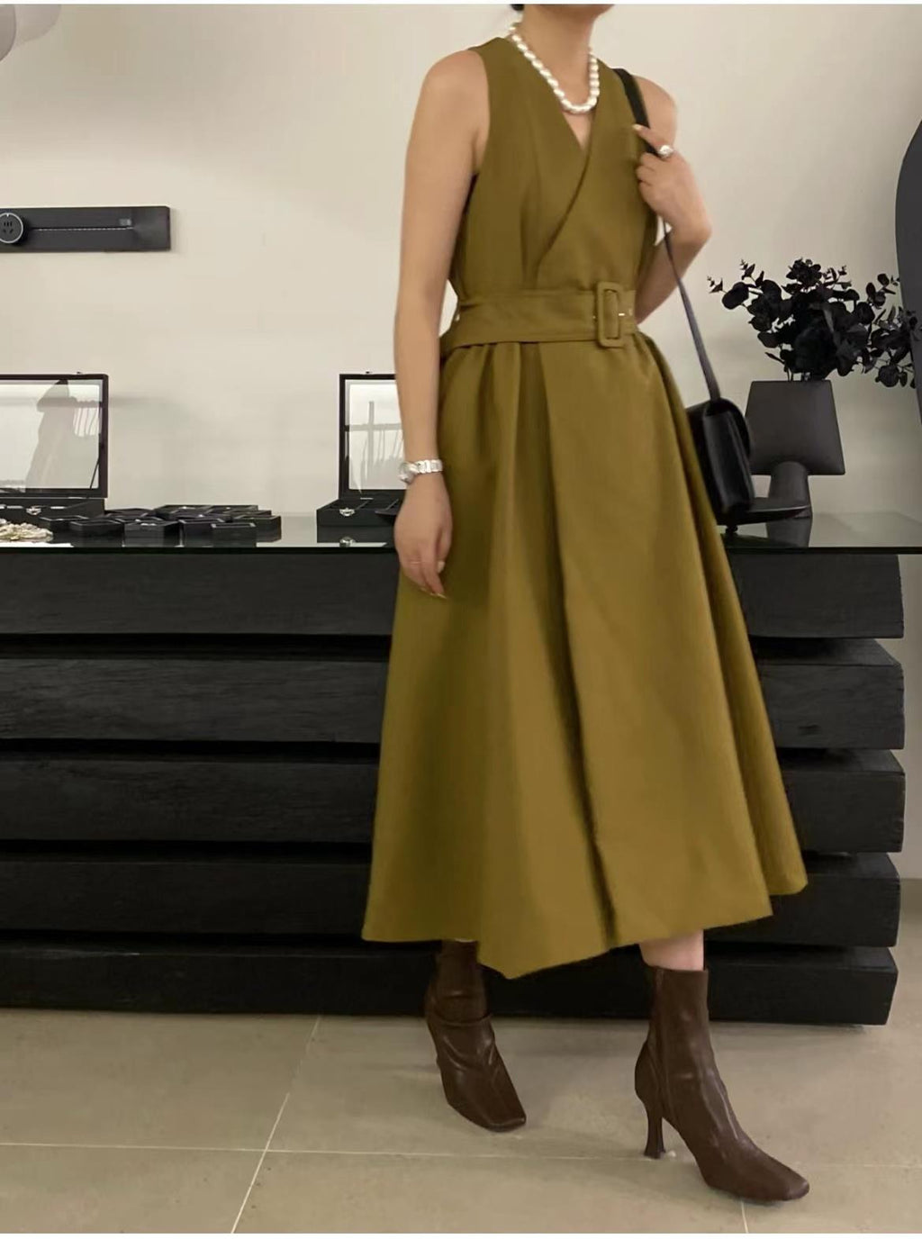 Elegant Sleeveless Dress and Trench Coat Set