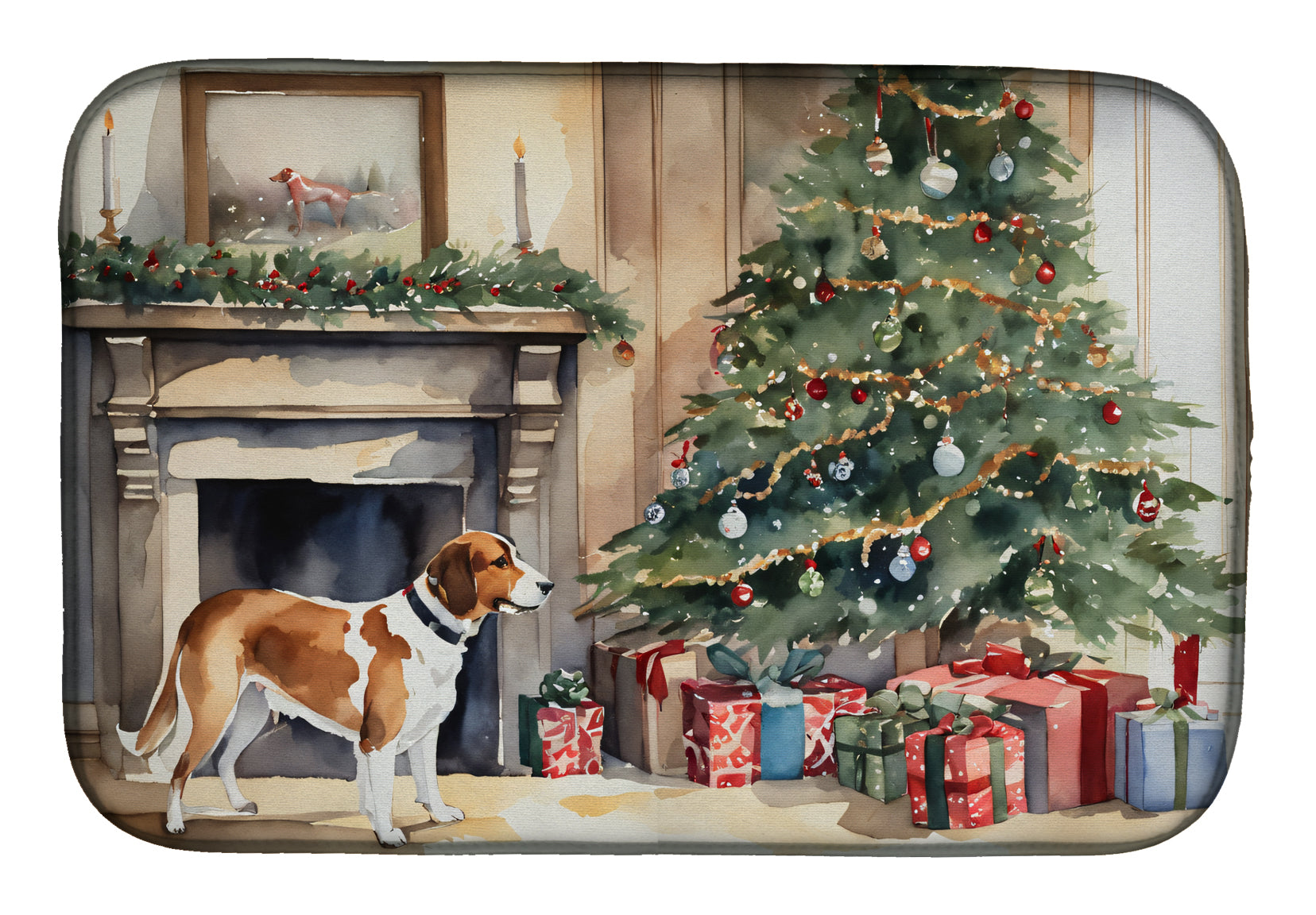 English Foxhound Cozy Christmas Dish Drying Mat