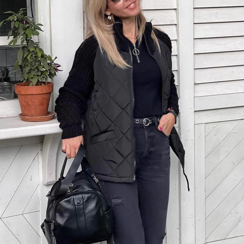Jacket With Pockets Fashion Knitted Stitching Zipper Coat