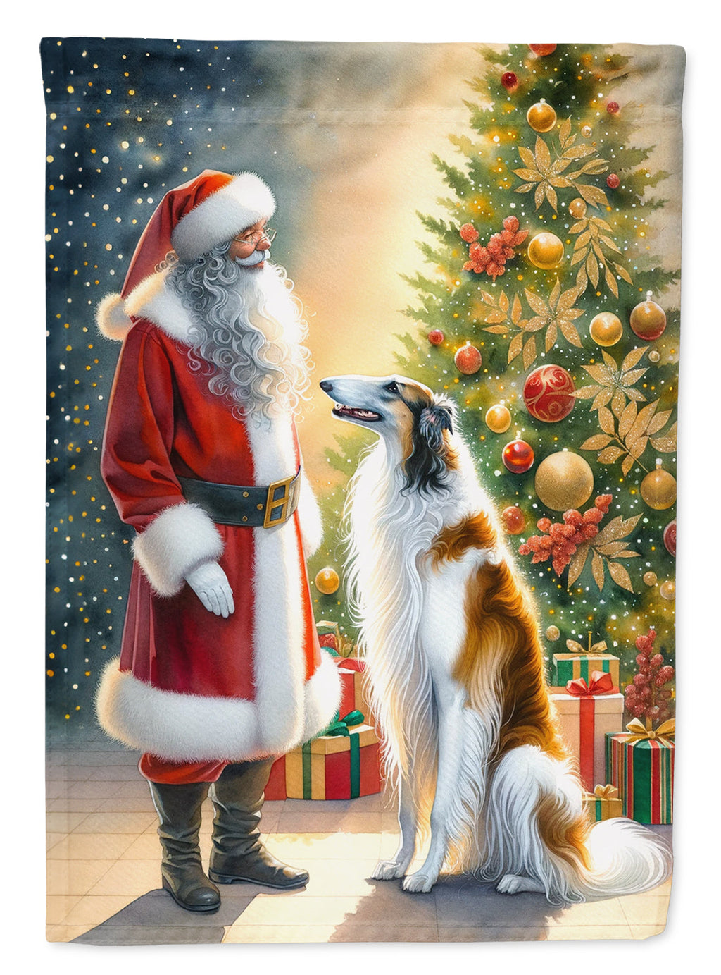 Borzoi and Santa Claus House Flag