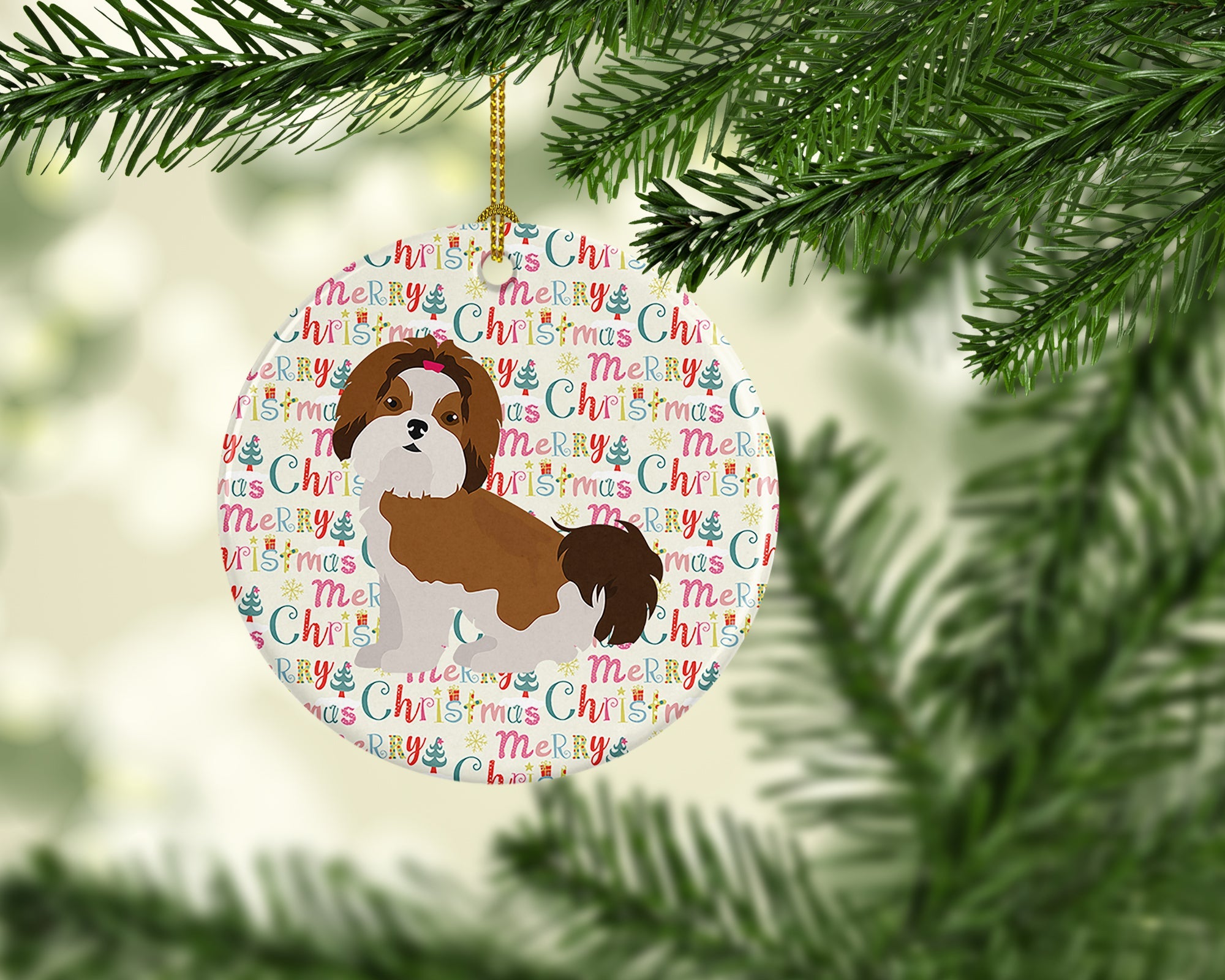 Imperial Shih Tzu Puppy Cut Merry Christmas Ceramic Ornament