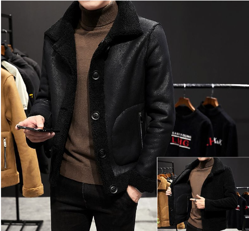 Men's Wool Coat with Button Closure - Reversible Jacket