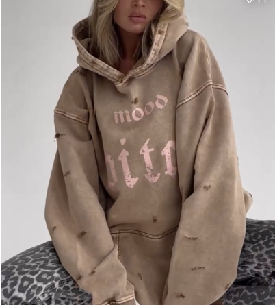 Women's Casual Distressed Print Hoodie | Streetwear