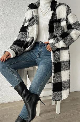 Women Long Plaid Fleece Sweatshirt | Streetwear