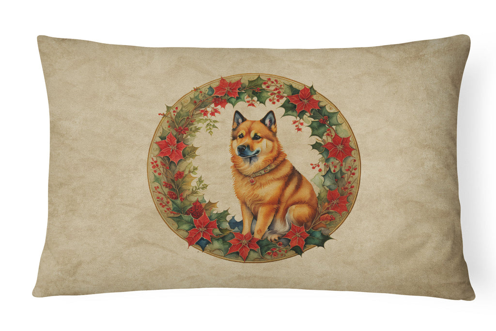 Finnish Spitz Christmas Flowers Throw Pillow
