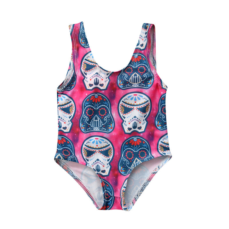 Girls Sugar Skull Print One-Piece Swimsuit