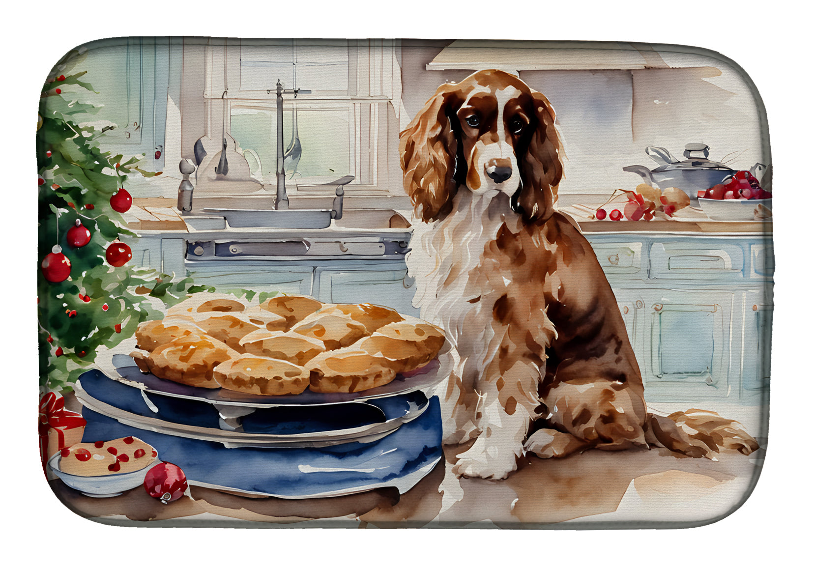 Cocker Spaniel Christmas Cookies Dish Drying Mat