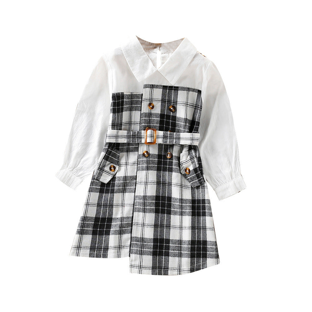 Korean Style Plaid Trench Coat Dress