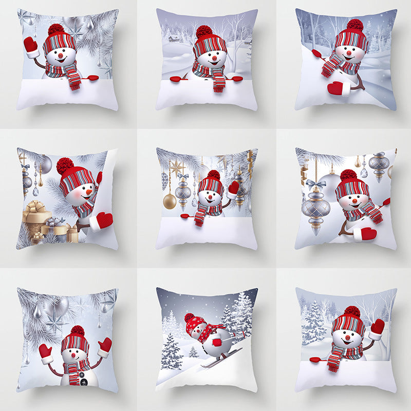Christmas Snowman Plush Pillow Cover for Sofa