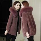 2023 Women's Sheepskin Coat with Fox Fur Trim