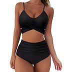 Cross Waist High Waist Leopard Print Bikini Set for Women