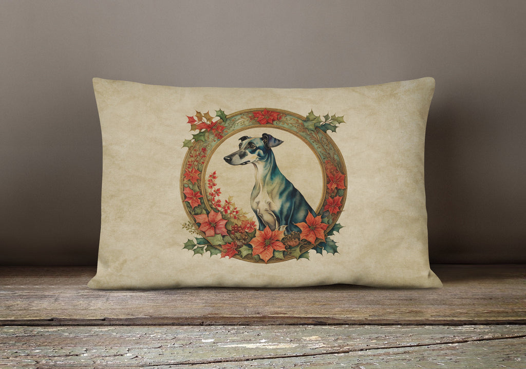 Greyhound Christmas Flowers Throw Pillow
