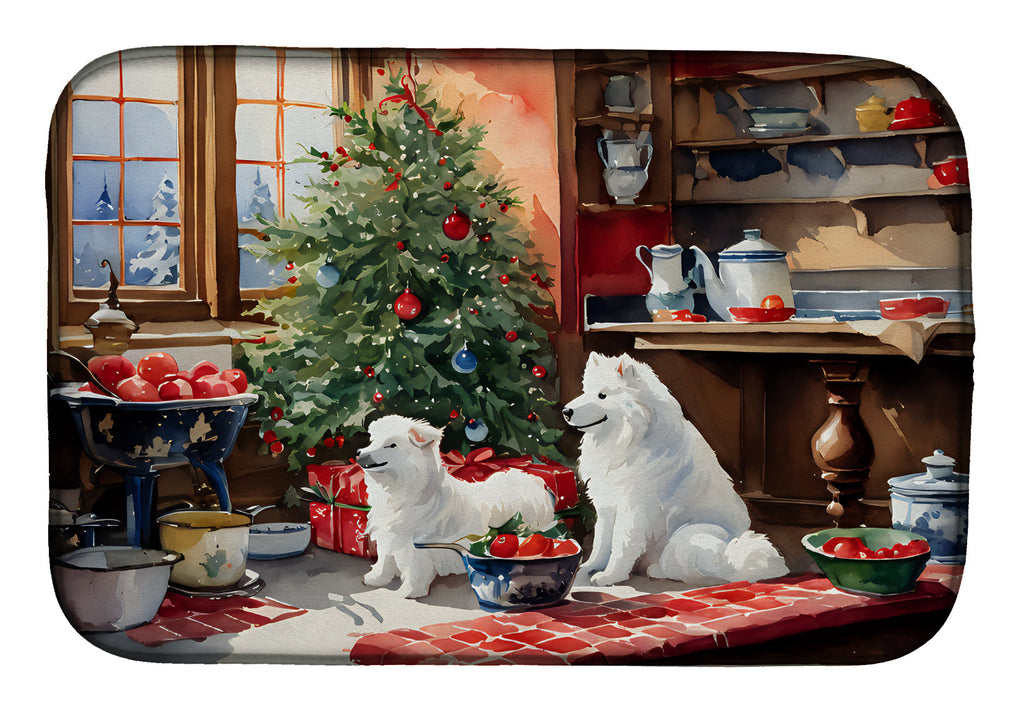 Samoyed Christmas Cookies Dish Drying Mat