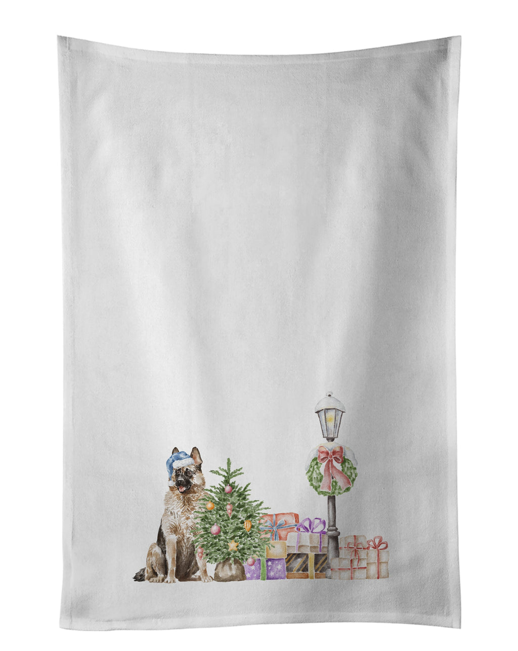 German Shepherd Sitting with Christmas Wonderland Kitchen Towel Set of 2