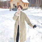 Khaki Cotton Coat with Rabbit Fur Lining