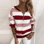 Casual Striped Print V-Neck Zip Sweatshirt (In Stock) | Streetwear