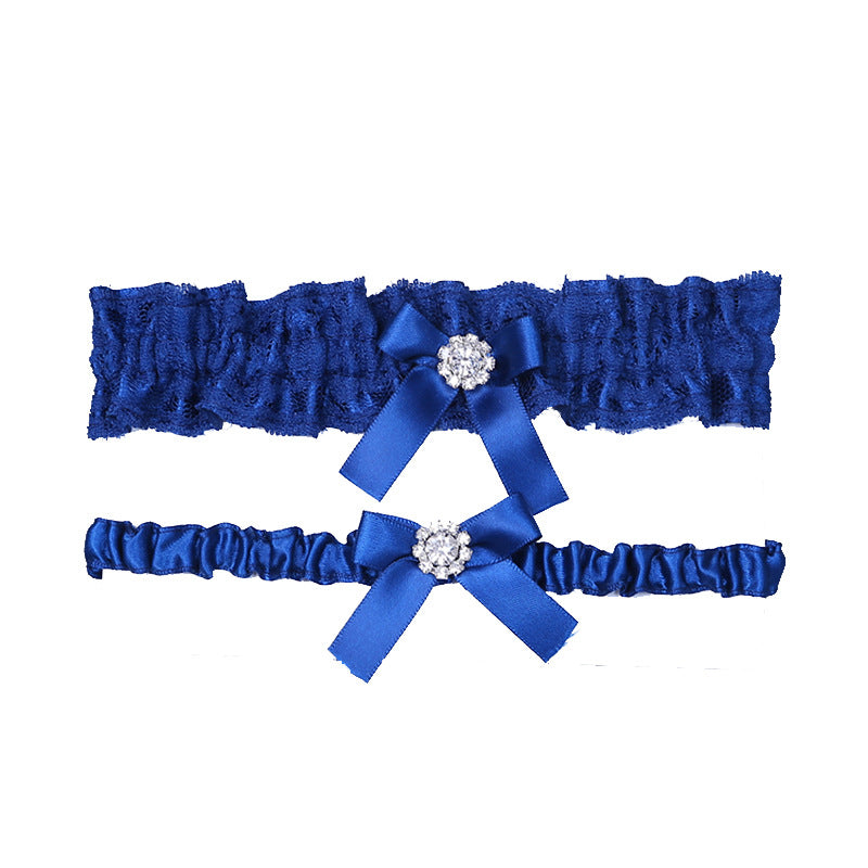 Blue Lace Wedding Garter with Leg Loop for Brides