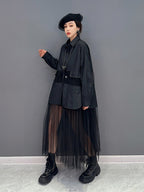 SHENGPALAE Fashion Mesh Spliced Shirt Dress for Women
