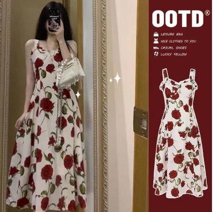 2019 Bohemian Floral Dress with Square Neck and Backless