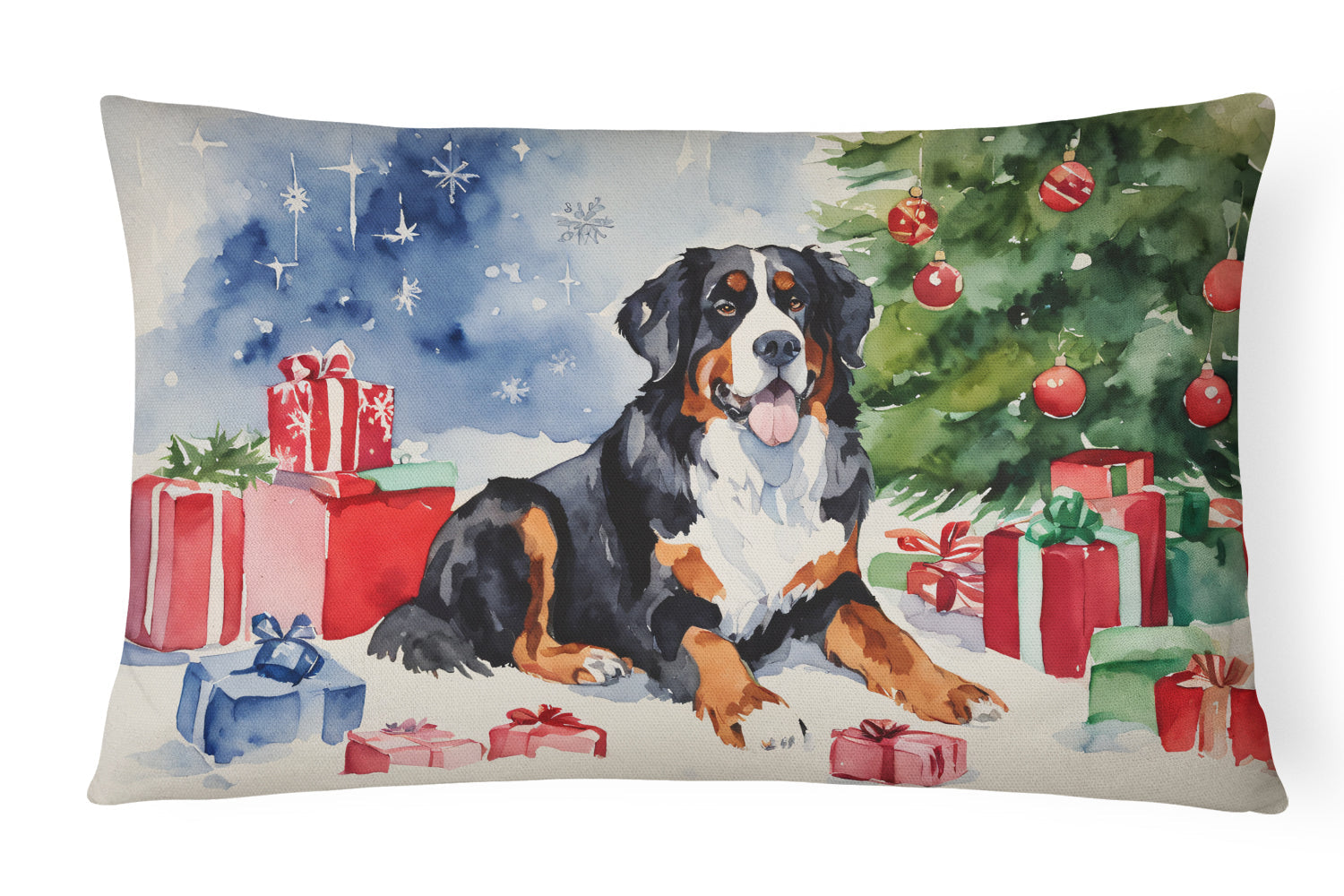 Bernese Mountain Dog Christmas Throw Pillow