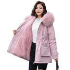 Oversized Fur Collar Plus Velvet Cotton Coat for Women