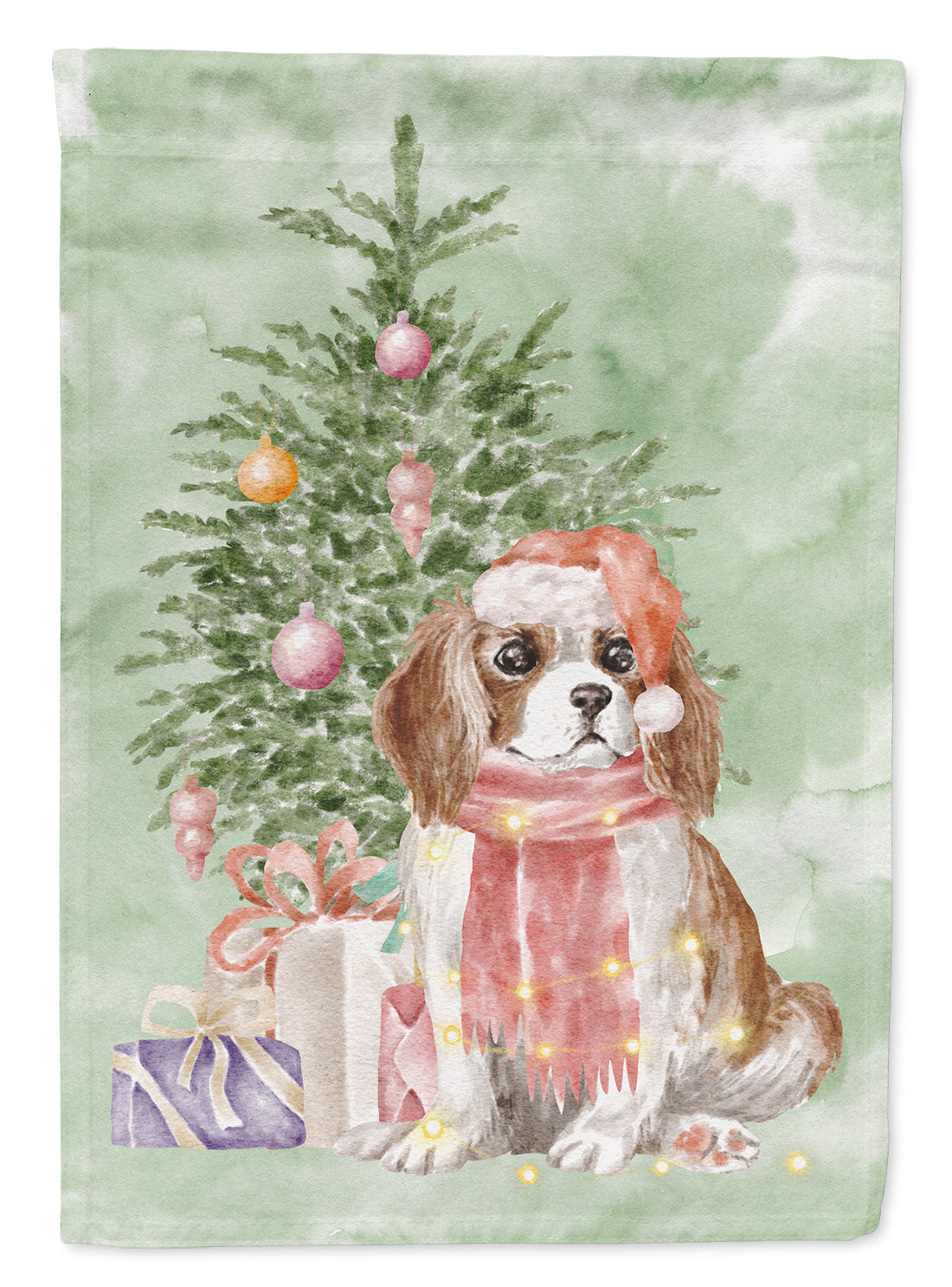 Cavalier Spaniel Tricolor Blenheim Puppy Christmas Presents and Tree Garden Flag