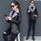 SEPARQI Women's Slim Fit Faux Fur Leather Jacket