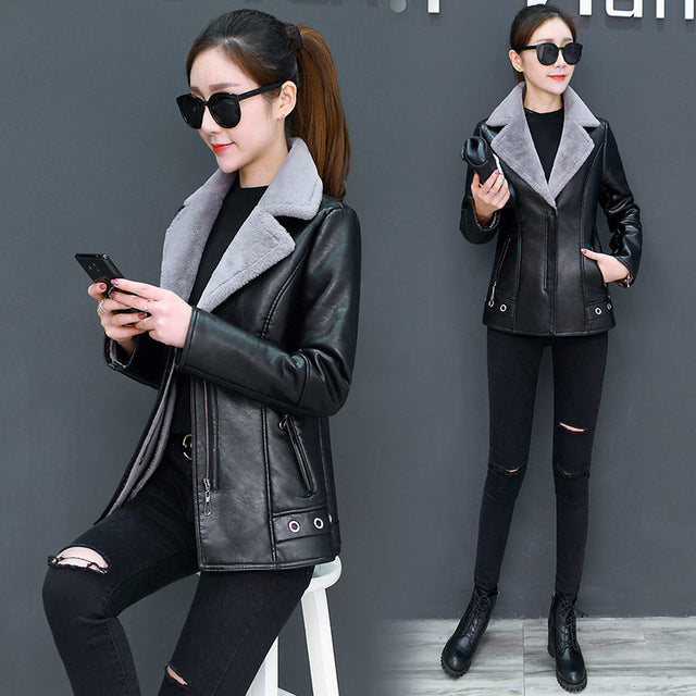 SEPARQI Women's Slim Fit Faux Fur Leather Jacket