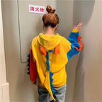 Cute Irregular Color Matching Hooded Dinosaur Sweater