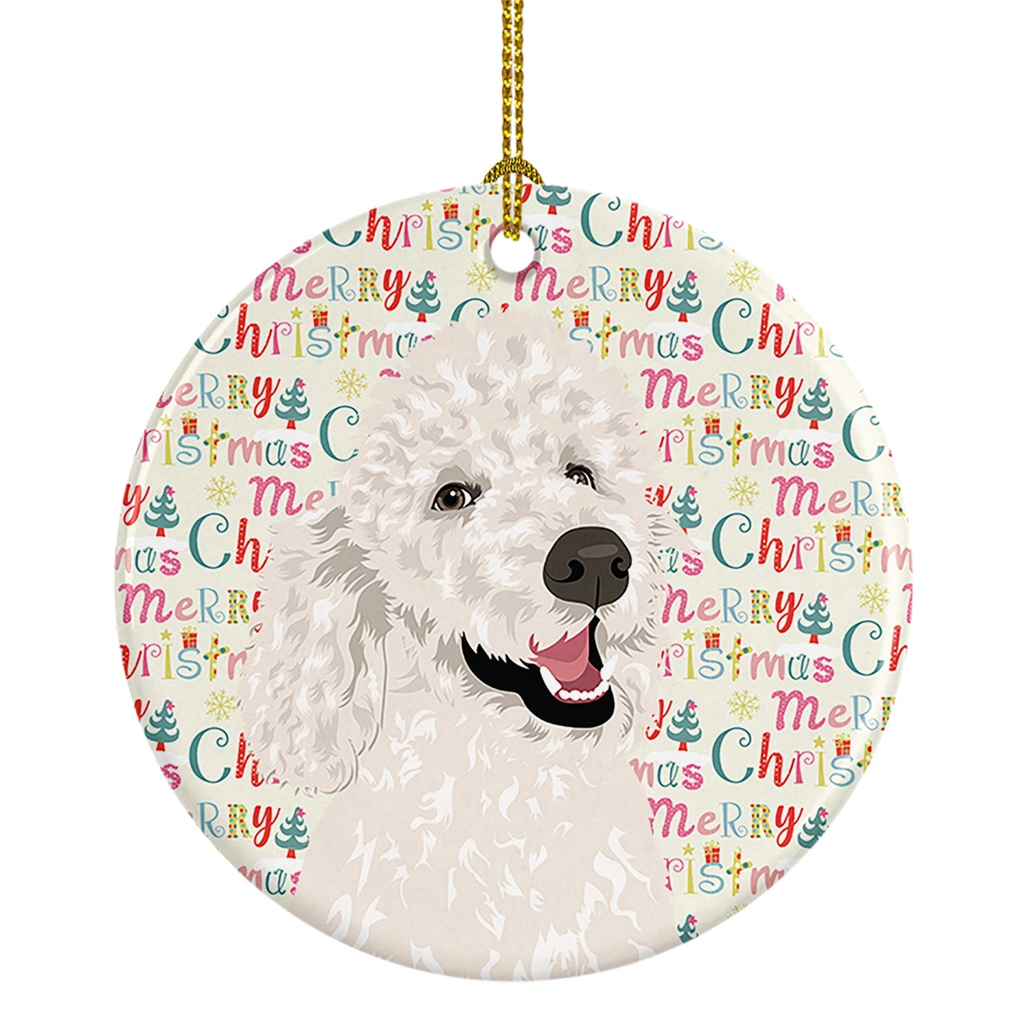 Poodle Standard White Christmas Ceramic Ornament
