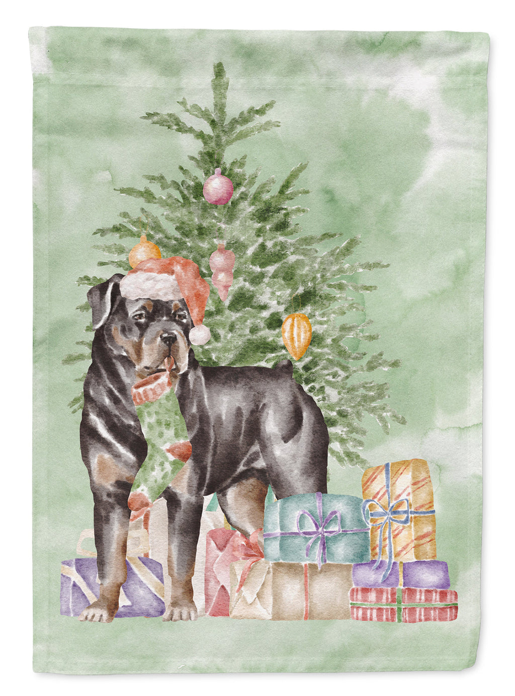 Rottweiler Christmas Presents and Tree Garden Flag