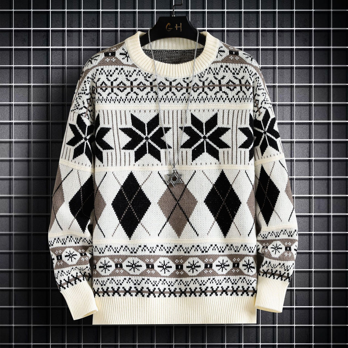 Japanese Style Men's Snowflake Pullover Sweater | Streetwear