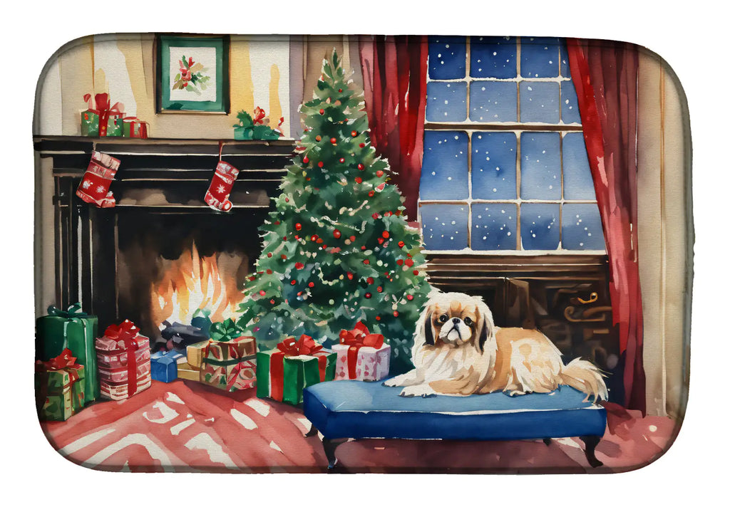 Pekingese Cozy Christmas Dish Drying Mat