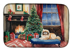 Pekingese Cozy Christmas Dish Drying Mat