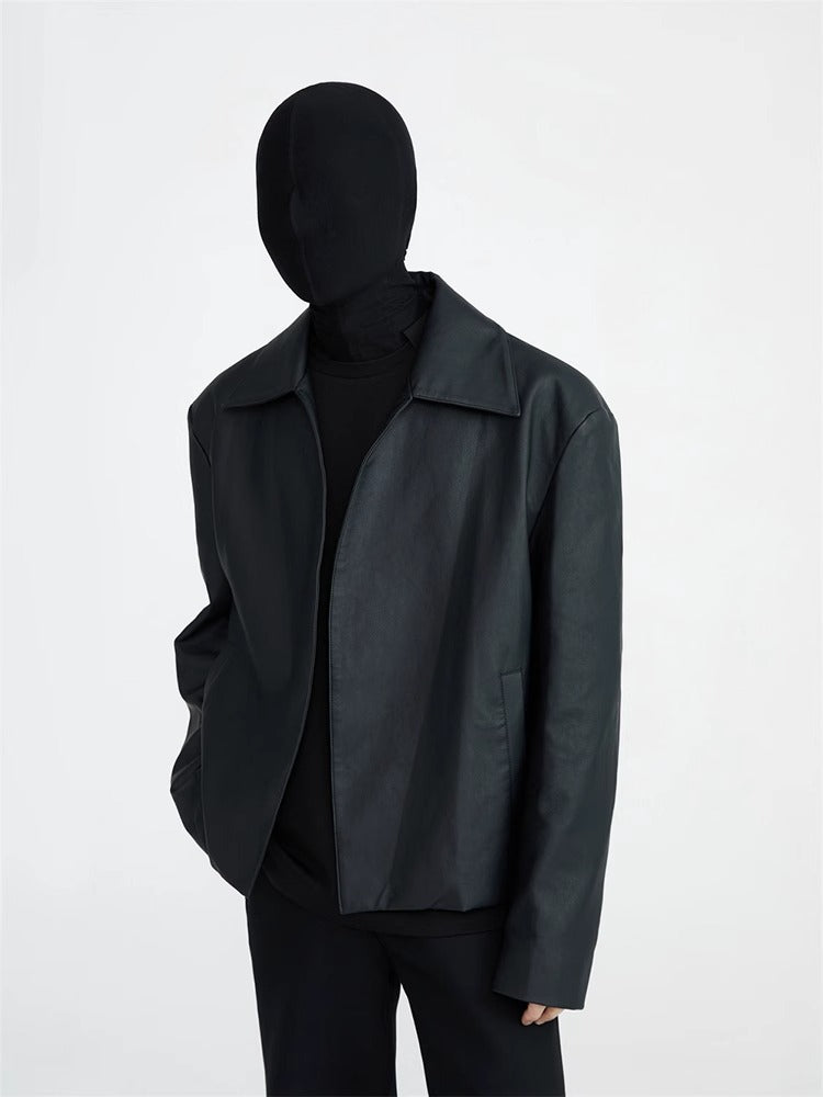 Minimalist PU Leather Jacket for Men - Spring/Fall 2024