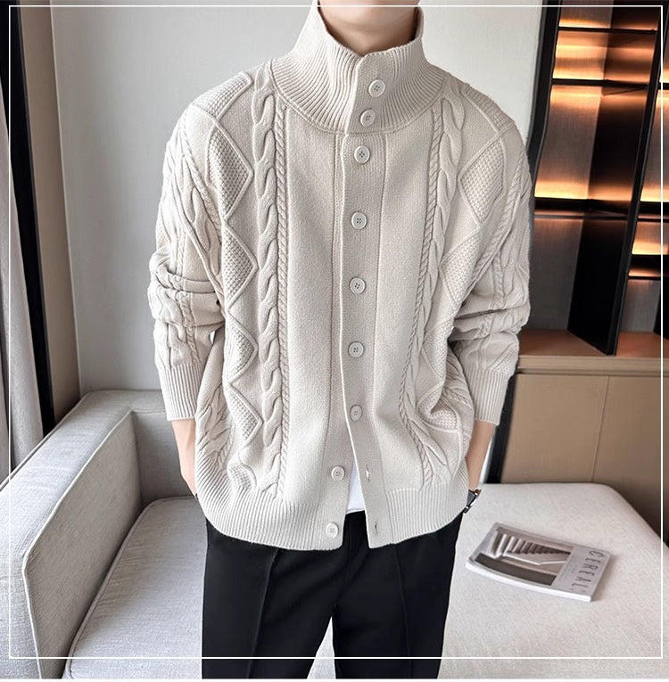 Solid Color Plaid Sweater Coat with Long Sleeves