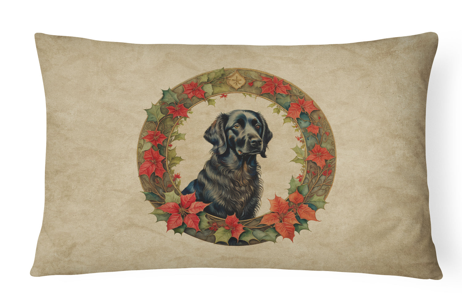 Flat-Coated Retriever Christmas Flowers Throw Pillow