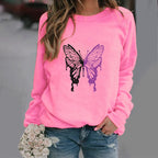 Colorful Butterfly Print Round Neck Sports Sweater