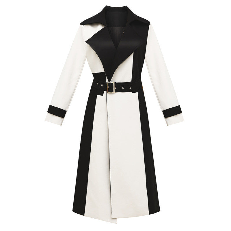 Women's Long Woolen Coat with Lace-Up Design