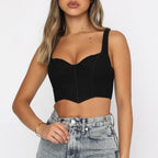 Mesh Fishbone Square Neck Cropped Corset Top
