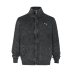 Wind Washed Knitted Cardigan with Zipper Turtleneck