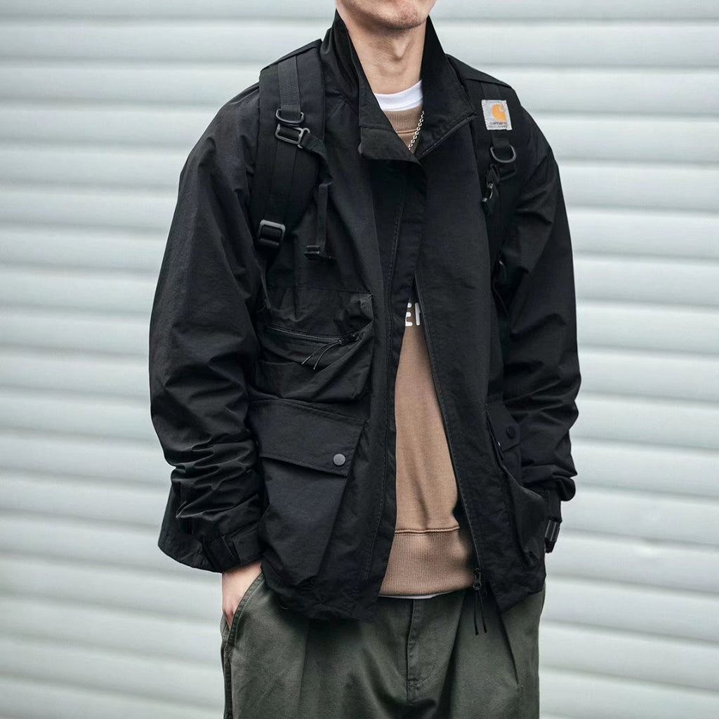 Functional Loose Fit Hunting Jacket with Lapel Design