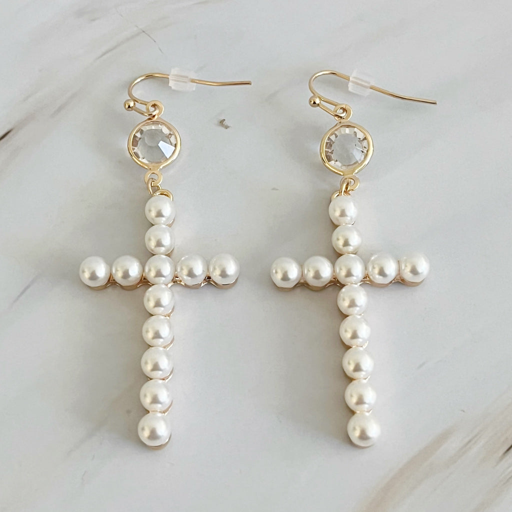 Pearl Cross Dangle Earrings | Christian Jewelry