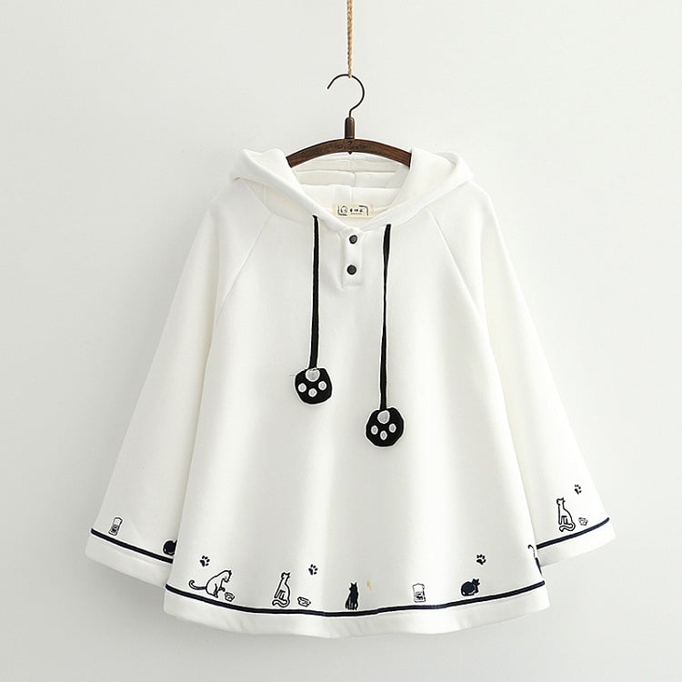 Cute Heart Cat Embroidery Cape Coat for Girls
